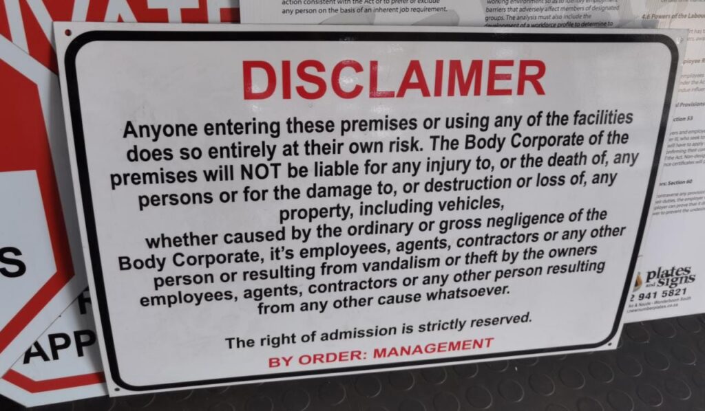 Disclaimer (Rectangular) Number Plates Order Online (South Africa